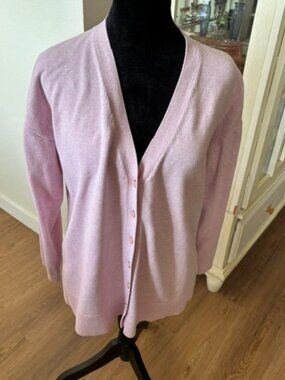 Talbots Heathered Pink V Neck Long Sleeve Button Cardigan EUC L